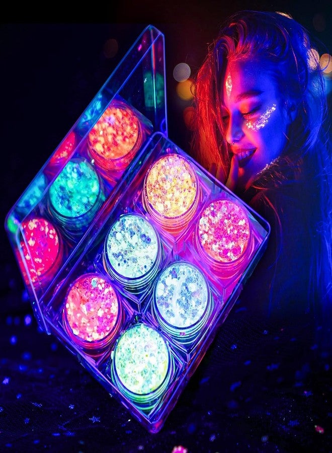 LATIBELL Glow in The Dark Body Face Glitter Gel for Women, 6 Colors Glitter Gel Makeup Chunky Fine Glitter, UV Black Light Accessories for Body/Face/Hair/Eyeshadow, Carnival Party(Not Loose Glitter) - Image 1